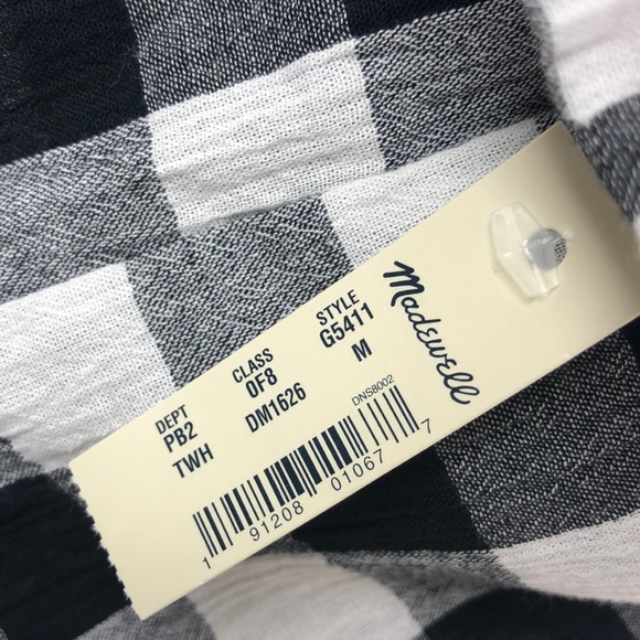 Madewell Black/White Gingham Peplum Short Sleeve Button Down Shirt Size S - Picture 9 of 13